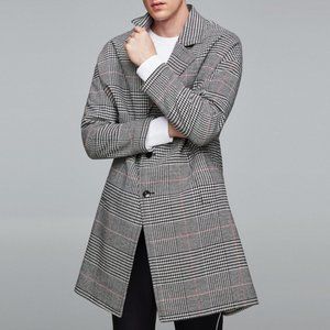 Zara Man Oversized Plaid Check Wool Long Coat | M